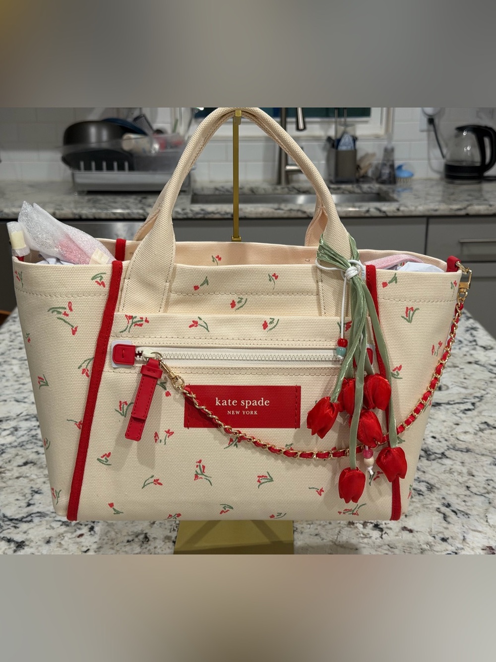 kate spade dash tote cream flower NWT